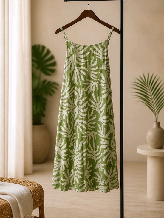 a new day Dresses & Skirts - a new day Green and White Tropical Mini Dress